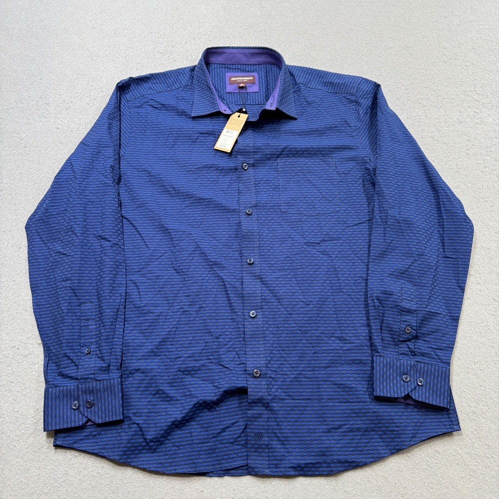 NEW Johnston & Murphy Shirt Men's XL Royal Blue Basketweave Long Sleeve Button